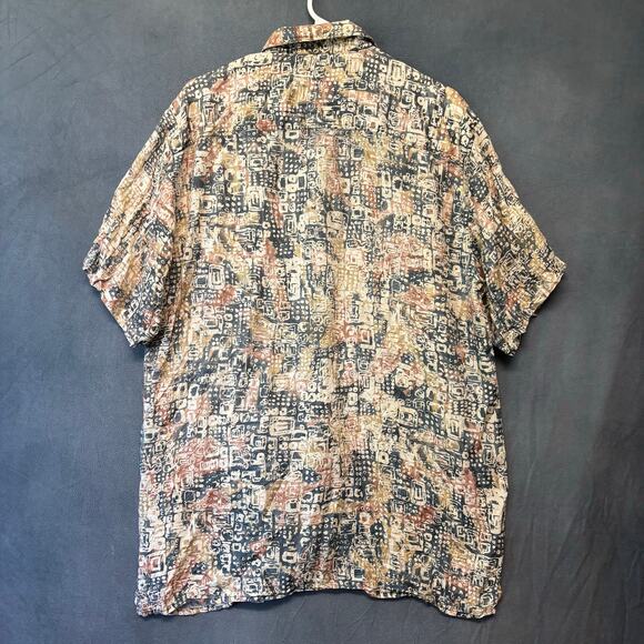 Robert Stock Vintage 100% Silk Shirt Abstract Geometric Pattern Boho Button Boho - Picture 2 of 9